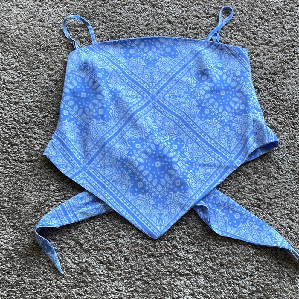 Blue silky Bandana Print Women's Top S NWOT